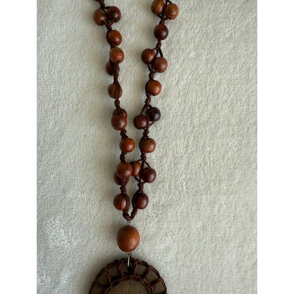 Boho Handmade Wood Bead Necklace Macrame Pendant Tribal Ethnic Natural‎ - Picture 9 of 10